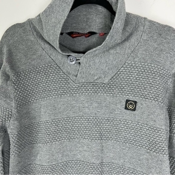 Duck And Cover Pullover Sweater  Mens Brody Gray Stripe Zip Pocket Long Sleeve S - Picture 2 of 10